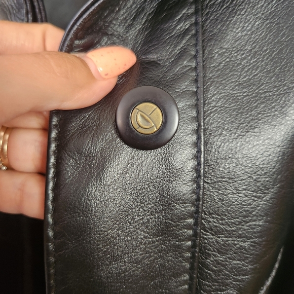 Vintage Black Leather Coat Jacket Midi 90s 1990s Womens Size 1X Loose Oversized - Picture 8 of 15